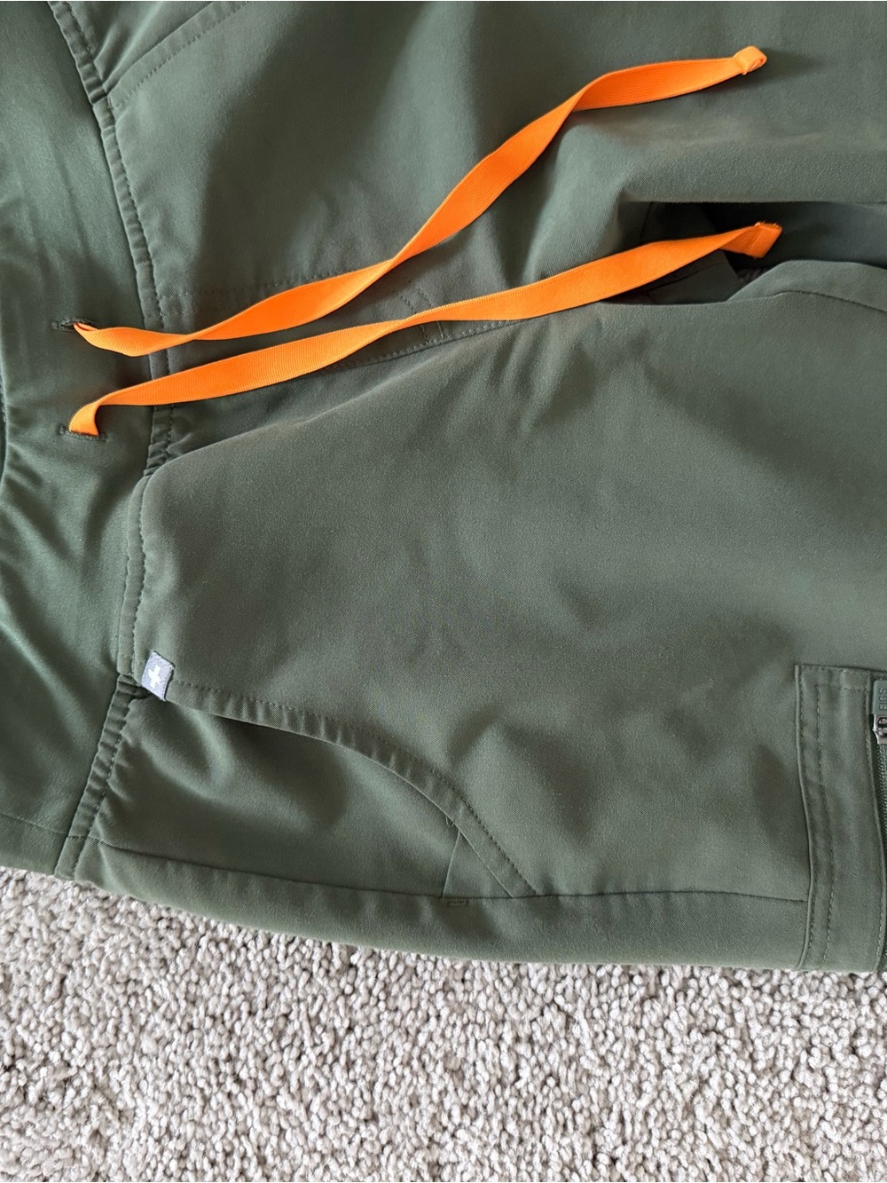 Figs Olive Green Scrub Pants with Orange Drawstrings